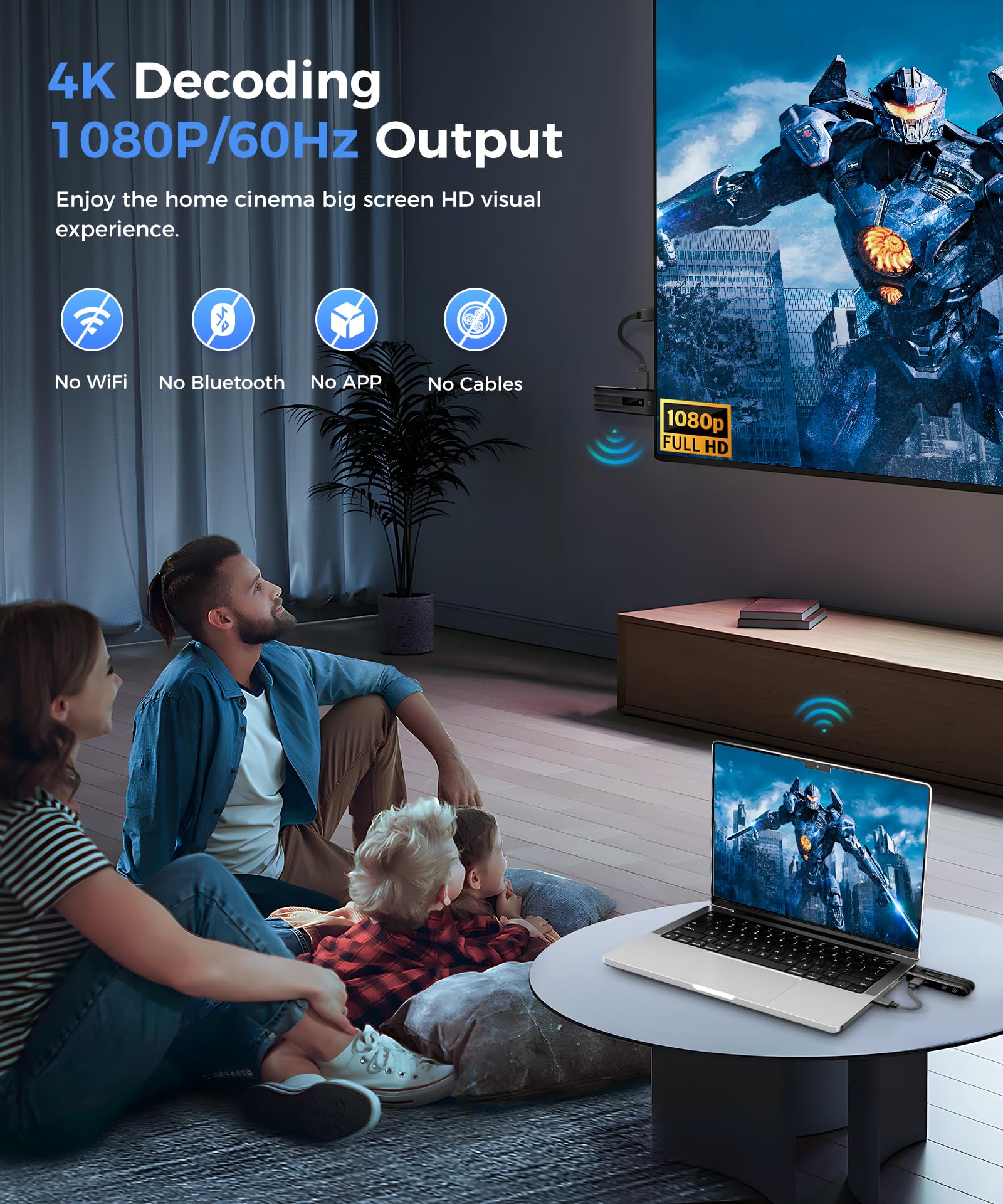 Wireless HDMI Transmitter and Receiver,2025 Upgraded LED Display,4K Decode & 1080P Output,Plug and Play Portable 2.4G/5G Wireless HDMI Extender,Compatible with PC/Laptop/Camera/HDTV/Projector/TV Box