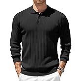 COOFANDY Mens Knit Polo Sweater Long Sleeve Polos Lightweight Casual Dress Pullover Sweaters