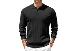COOFANDY Mens Knit Polo Sweater Long Sleeve Polos Lightweight Casual Dress Pullover Sweaters