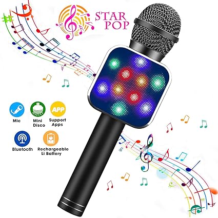 Shinepick Microfono Karaoke 4 In 1 Bluetooth Wireless Microfono Con Led Lampada Flash Portatile Karaoke Player Con Altoparlante Per Androidios Pc