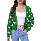 ALIREVERIE Women's Valentine's St Patrick's Day Cute Y2K Cropped Cardigan Long Sleeve Button Down Heart Sweater