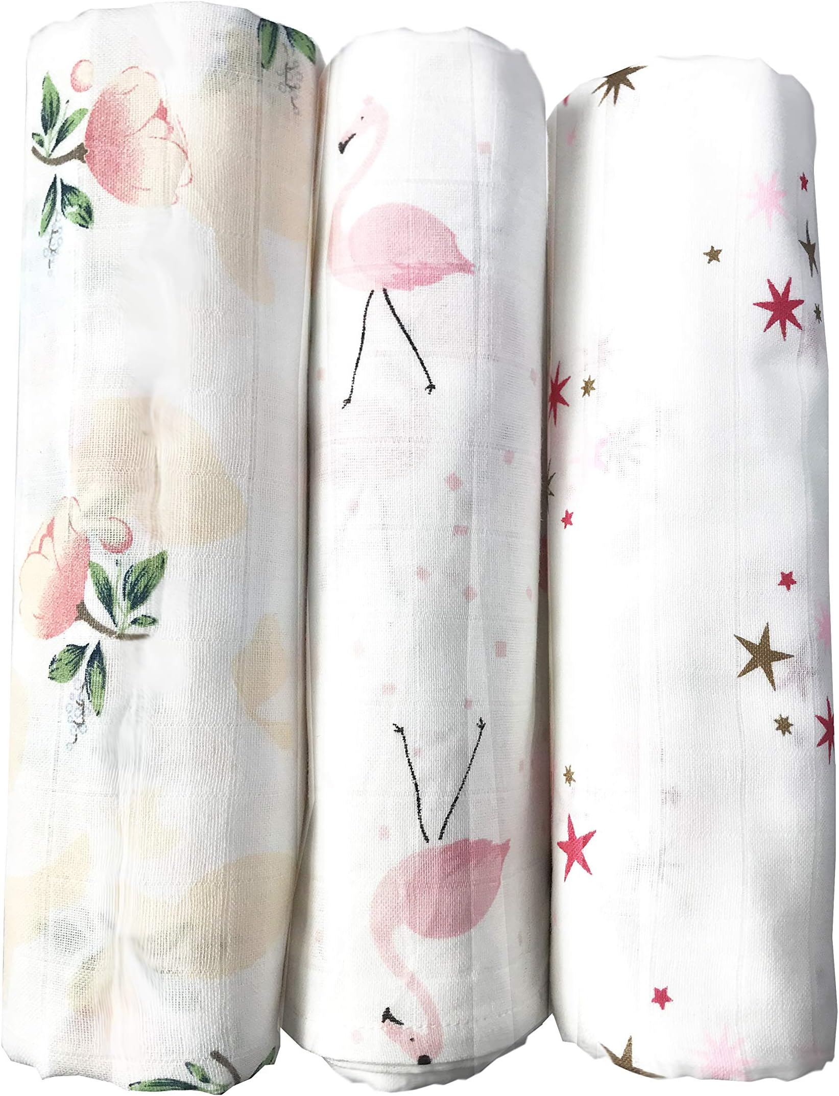 Cotton Muslin Swaddle Blankets Girl, Set of 3, My Little Angel, Perfect Christmas and Holiday Baby Shower Baby Registry Gift