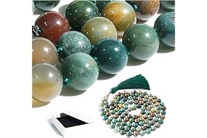 FISYOURS Mala Beads 108 Handmade Necklace,Natural Indian Agate Turquoise Amethyst with Alloy Guru Bead and Tassel,43.2 Inches for Prayer,Meditation,Yoga