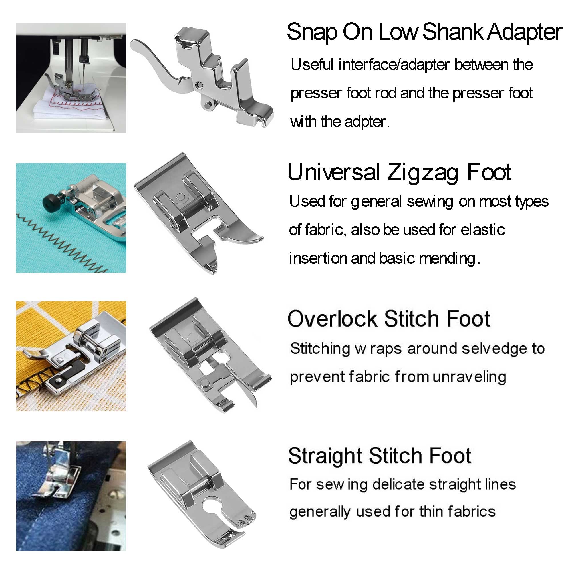 14pcs Presser Feet Set Low Shank Adapter Universal Presser Foot Holder for Brother Singer Janome Babylock Kenmore Sewing Machine Use