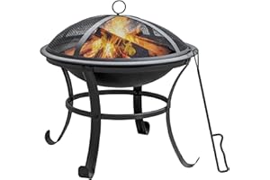 Panovue 22 in Firepit for Outside Outdoor Small Fire Pit,Durable Firepit with Mesh Lid,Log Grate,and Fire Poker,Fire Pit for Outside Backyard.Deck.Camping and Picnic