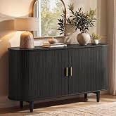VASAGLE Storage Cabinet, Sideboard with Adjustable Shelves | Mid-Century Modern Buffet Cabinet, 55.1 x 15.7 x 29.5 Inch, for Living Room, Black, MIRIANA Collection ULSC631BE01