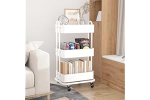 Ceayell 3-Tier Full Metal Utility Rolling Cart for Storage Organizer Cart for Office, Bathroom, Kitchen (White)