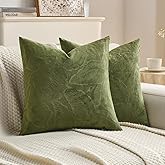 FUTEI Moss Green Velvet Throw Pillow Covers 18x18 Inch Set of 2,Soft Embossed Leaf-Relief Textured Cushion Cases,Natural Home