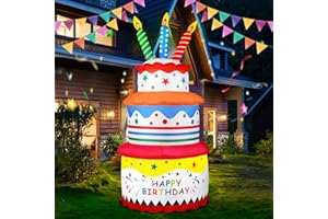 HOMEY SUPPLY Giant Inflatable 6ft Birthday Cake Birthday Party Outdoor Inflatable Decoration, Outdoor Inflatable Decoration with LED Lights, Birthday Inflatable Decoration for Garden, Patio, Lawn Celebrations