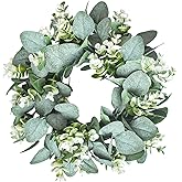 LSKYTOP 1 Pc Green Eucalyptus Round Wreath Artificial Farmhouse Wreath for Door Wall Window Decor,11Inch/PC