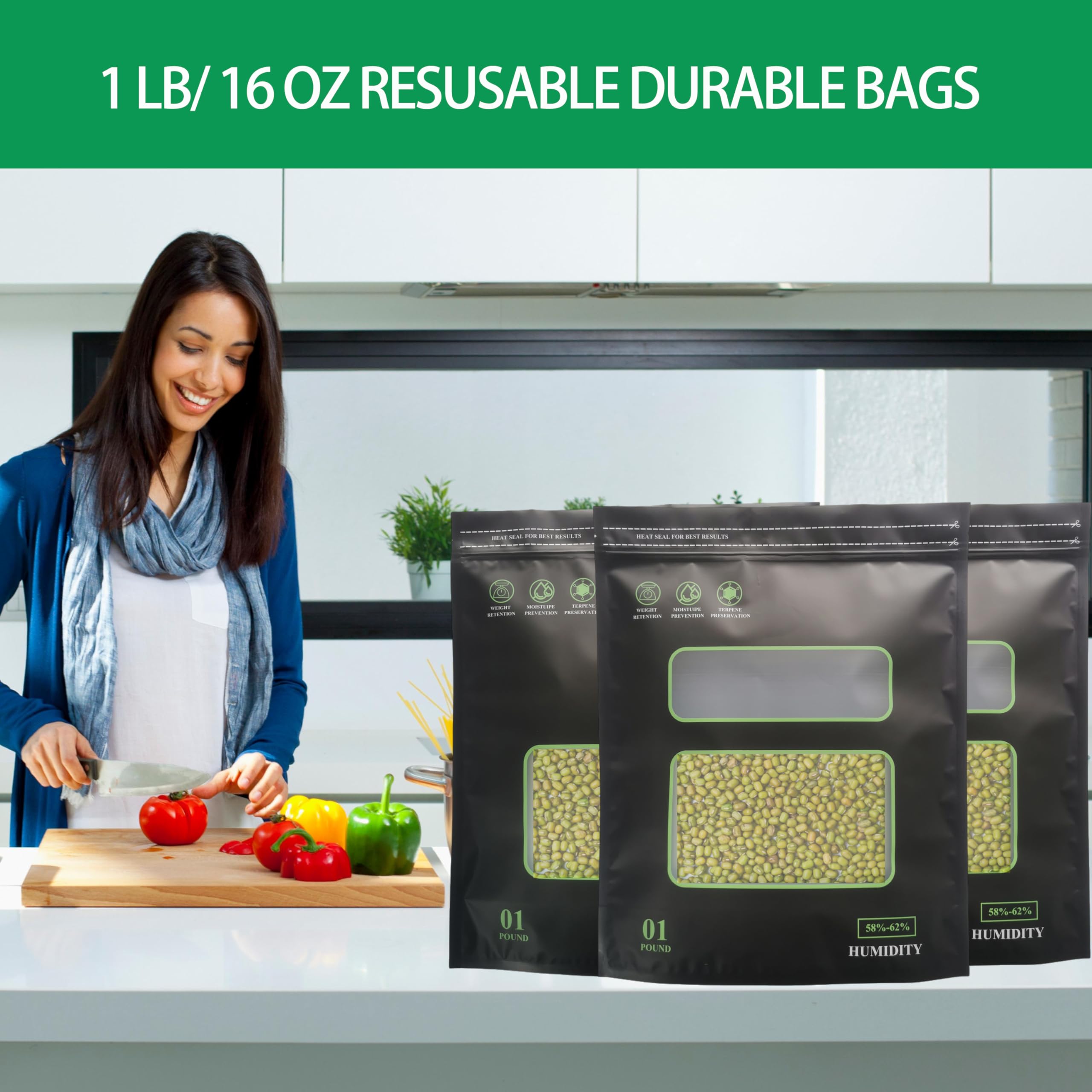 1 Pound Storage Terp Bags, 5 Pack Lock & Seal Heat Sealable Humidity Curing Bags, 16 Ounce, Black