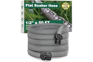 HAETEIR Flat Soaker Hose 50 ft for Garden Beds, Linkable Drip Irrigation Hose, Double-Layer PVC, Leakproof & Kink-Resistant, Even Seepage Saves up to 80% Water
