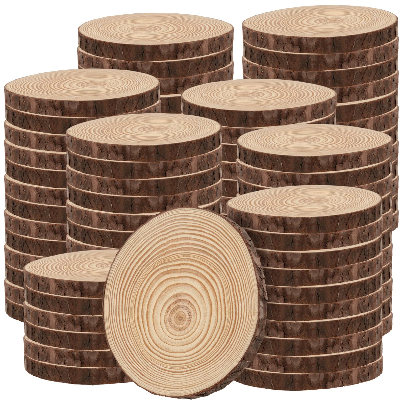 FUNSUEI 80 PCS 9-10cm Log Slices, 1cm Thickness Wood Log Coasters, Wooden Log Discs, Unfinished Wooden Circles for Art, DIY Craft, Christmas Ornaments, No Hole