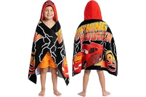 Disney Pixar Cars Bath Towels with Hood for Boys, Ages 2-6, Lightning McQueen Soft and Absorbent Hooded Cotton Beach Towel Wr