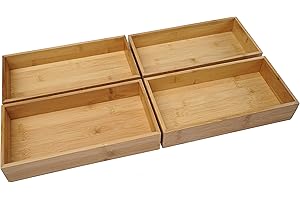 Aviboo Cabinet Drawer Organizer and Storage Tray Box Dividers Set Made of Bamboo Wood, Multipurpose Holder for Craft, Sewing, Office, Bathroom, Kitchen (4, 5.9x11.8x2.2 inch)
