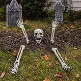 AISENO Realistic Skeleton Stakes Halloween Decorations Skull and Arms Legs Set for Lawn Stakes Garden Halloween Skeleton Decoration