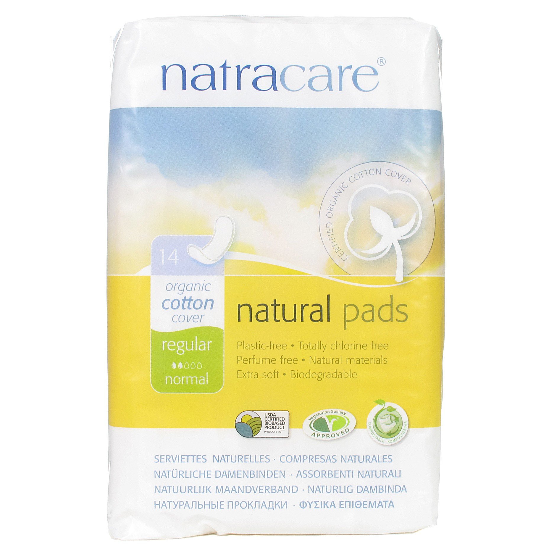 Pack of 6 x Natracare Natural Regular Pads - 14 Pack