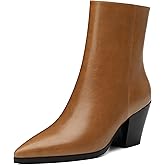 NUMALEO Womens Ankle Boots Chunky Low Heel Pointed Toe Heeled Booties Side Zipper Comfy Fall Winter Boots 2.5" Dress Shoes