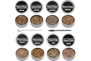 BIHAIT Smoking Wood Chips Cocktail Smoker,8 Flavors Natural Wood Chips Including Cherry, Apple, Pecan,Oak, Walnut,Pear, Beech and Peach Wood Chips Cocktail Smoker Chips for Old Fashioned Cocktails, Whiskey