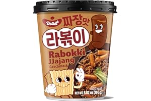 DELIEF Rabokki Jjajang Flavor 165g/5.82oz - Pack of 1, Korean Street Food, Ramen Noodle and Tteokbokki Rice Cake Combined in 1 - Quick and Easy Meal