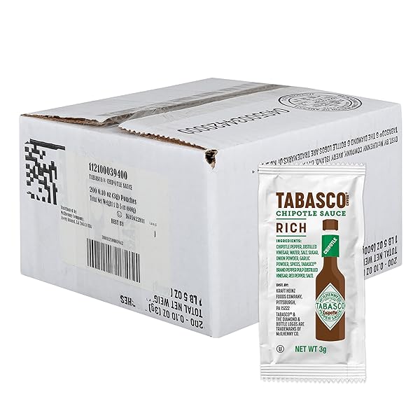 TABASCO® BRAND CHIPOTLE PEPPER SAUCE, MEDIUM HOT SAUCE, SINGLE-SERVE HOT SAUCE PACKETS, SMOKY & SMOOTH, EASY FOR ON-THE-GO, GREAT FOR TRAVEL, MEAT & MORE, 0.1 OZ (PACK OF 200)