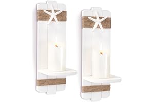 TIDE AND TALES TideAndTales Starfish Wall Candle Sconces for Coastal Room Decor (Set of 2) Rustic Beach Themed Room Decor Wall-Mount Candle Wall Holder with Seashell, Nautical Style Beach Bathroom Decorations