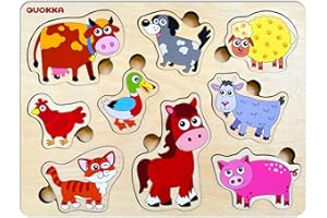 QUOKKA Farm Animals Wooden Puzzles for Toddlers 3-5 - Toddler Puzzles 1-3 Years Old - Gift Domestic Animals Educational Toys 