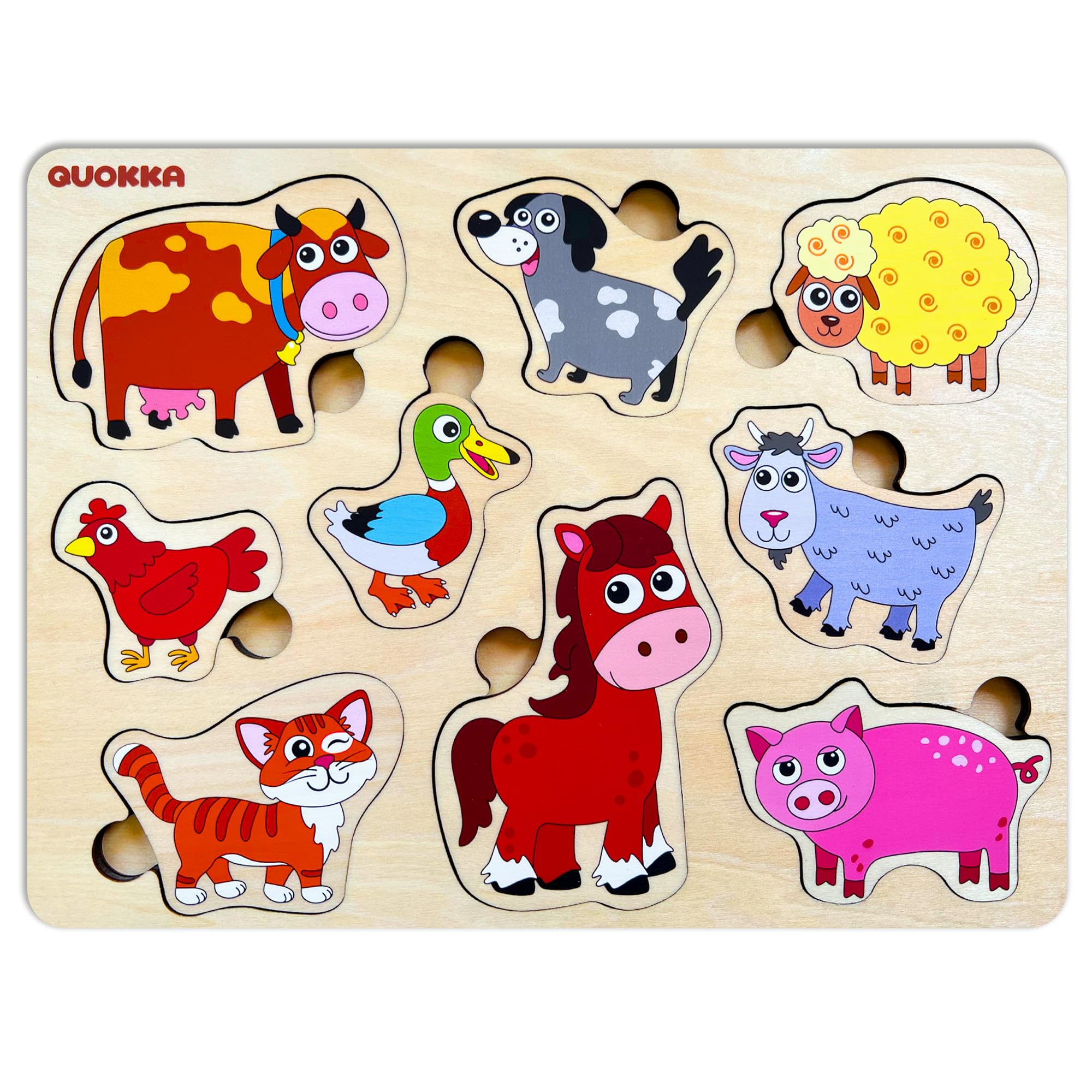 Photo 1 of QUOKKA Farm Animals Wooden Puzzles for Toddlers 3-5 - Toddler Puzzles 1-3 Years Old - Gift Domestic Animals Educational Toys for Boys & Girls - Wood Games for Children's Learning 2-4