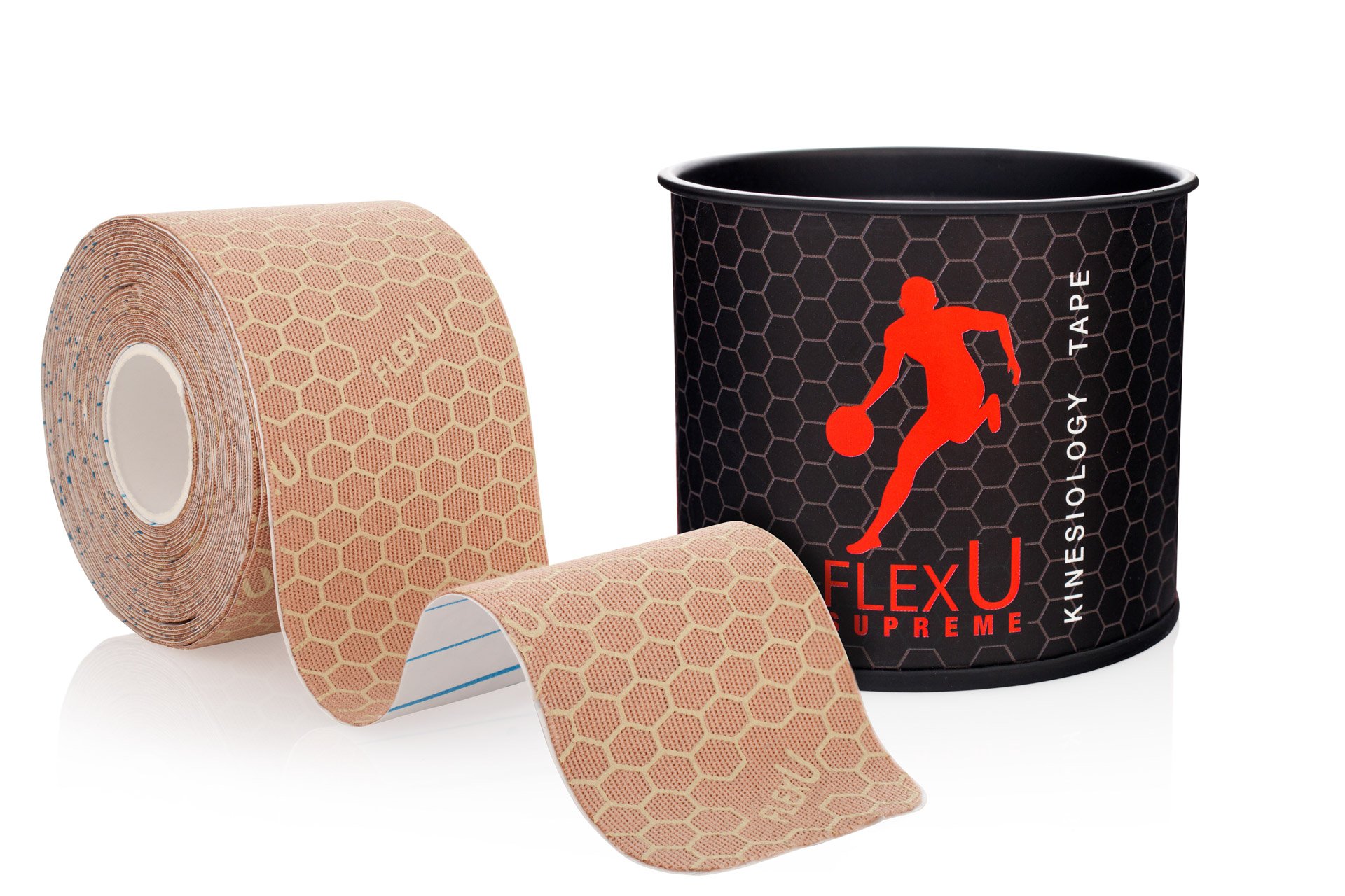 FLEXU Kinesiology Tape; Single Roll (Pre-Cut or Continuous); Advanced Strength and Flexibility Properties; Longer Lasting Therapeutic Recovery; Sports Tape (Beige Pre-cut) โ image 1