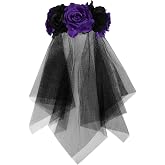 HKSICHENGKEJI Floral Crown Headband Black Lace Veil Headpiece Hair Accessories Day of The Dead Halloween Party Wedding Bridal