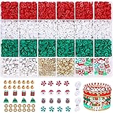 Megoogo Christmas Clay Beads Set, Xmas Colors Heishi Polymer Clay Beads Flat Round Bead with Charms for DIY BFF Bracelet New Year's Decorations Crafts Supplies