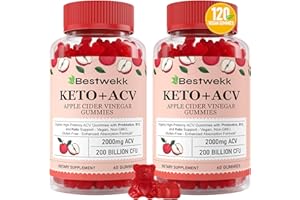BESTWEKK Apple Cider Vinegar Gummies, Max Strength 2000mg ACV Gummies with Probiotics, B12 and Keto Support, For Digestion, Metabolism, Detox, Gut & Immune Health, Gelatin-Free, Vegan & Non-GMO, 120 Gummies