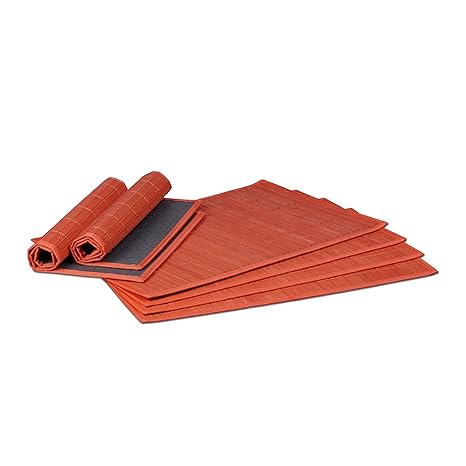 Relaxdays Tischset 6 teilig, Platzdeckchen, Bambus, rutschhemmende Unterseite, 30 x 45 cm, 6er Platzset, 6 Tischmatten, abwischbar, rot