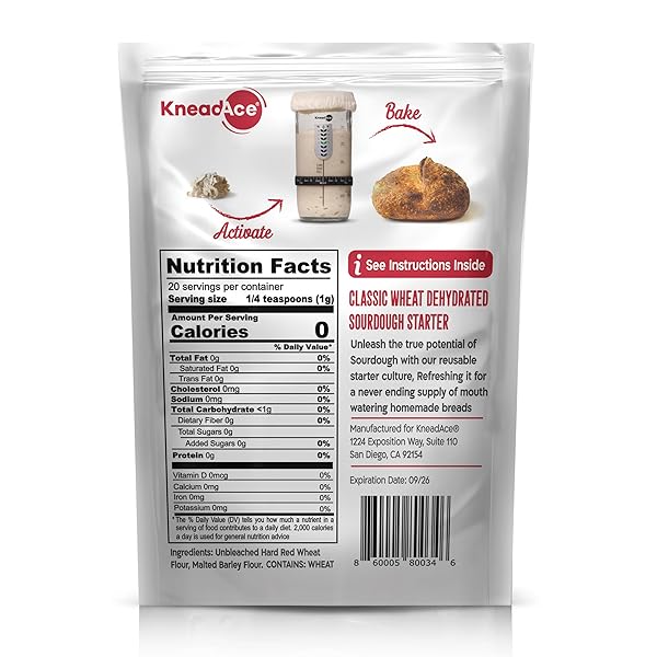 KNEADACE SOURDOUGH STARTER CULTURE – FAST-ACTIVATING NATURAL WILD YEAST FOR HOMEMADE BREAD – DEHYDRATED SOURDOUGH STARTER FOR BAKING ARTISAN LOAVES, EASY TO USE & PERFECT FOR BEGINNERS