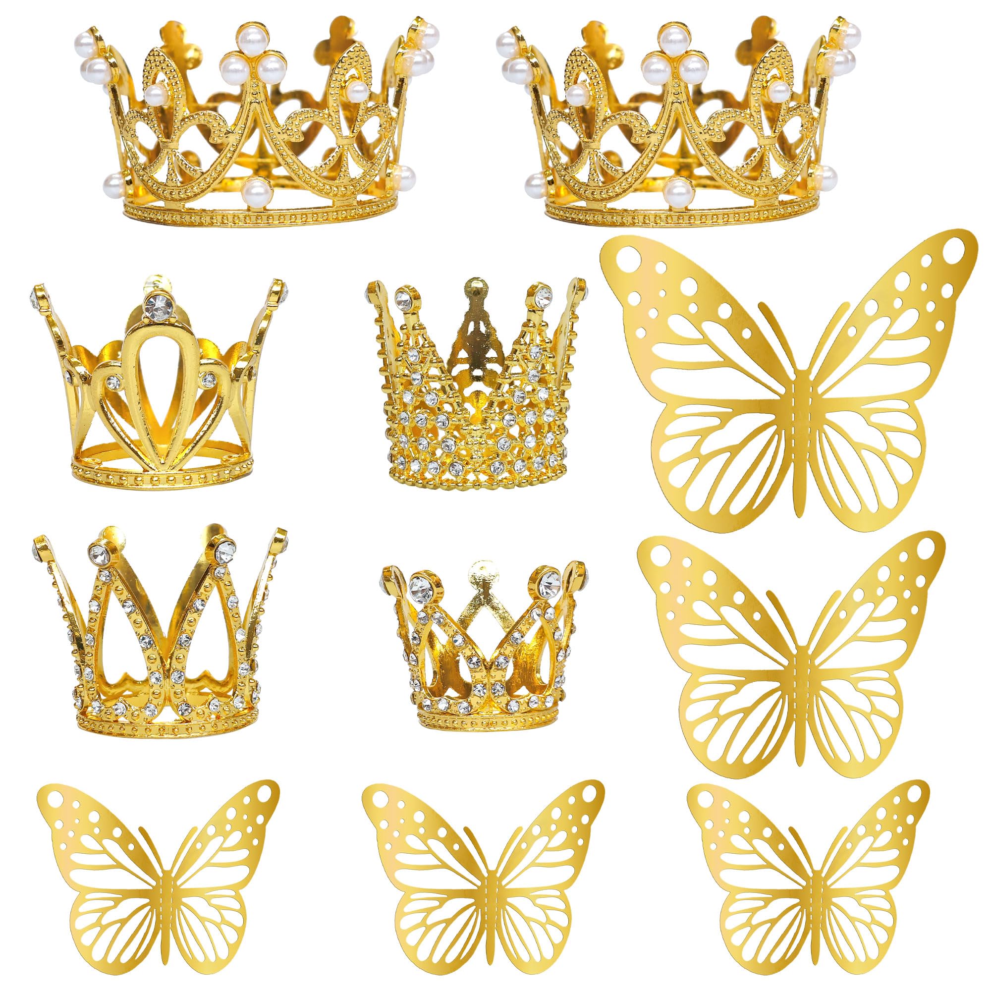 Photo 1 of Gyufise 18 Pack Mini Crown Cupcake Toppers Butterfly Cake Toppers Crown Tiara Cupcake Decorations for Women Lady Girl Birthday Bridal Wedding Royal Themed Party Decorations Supplies Gold