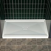WOODBRIDGE 60" x 34" Solid Surface Shower Base in White with Center Drain,Single Threshold,Slip-Resistant Shower Pan for Alco