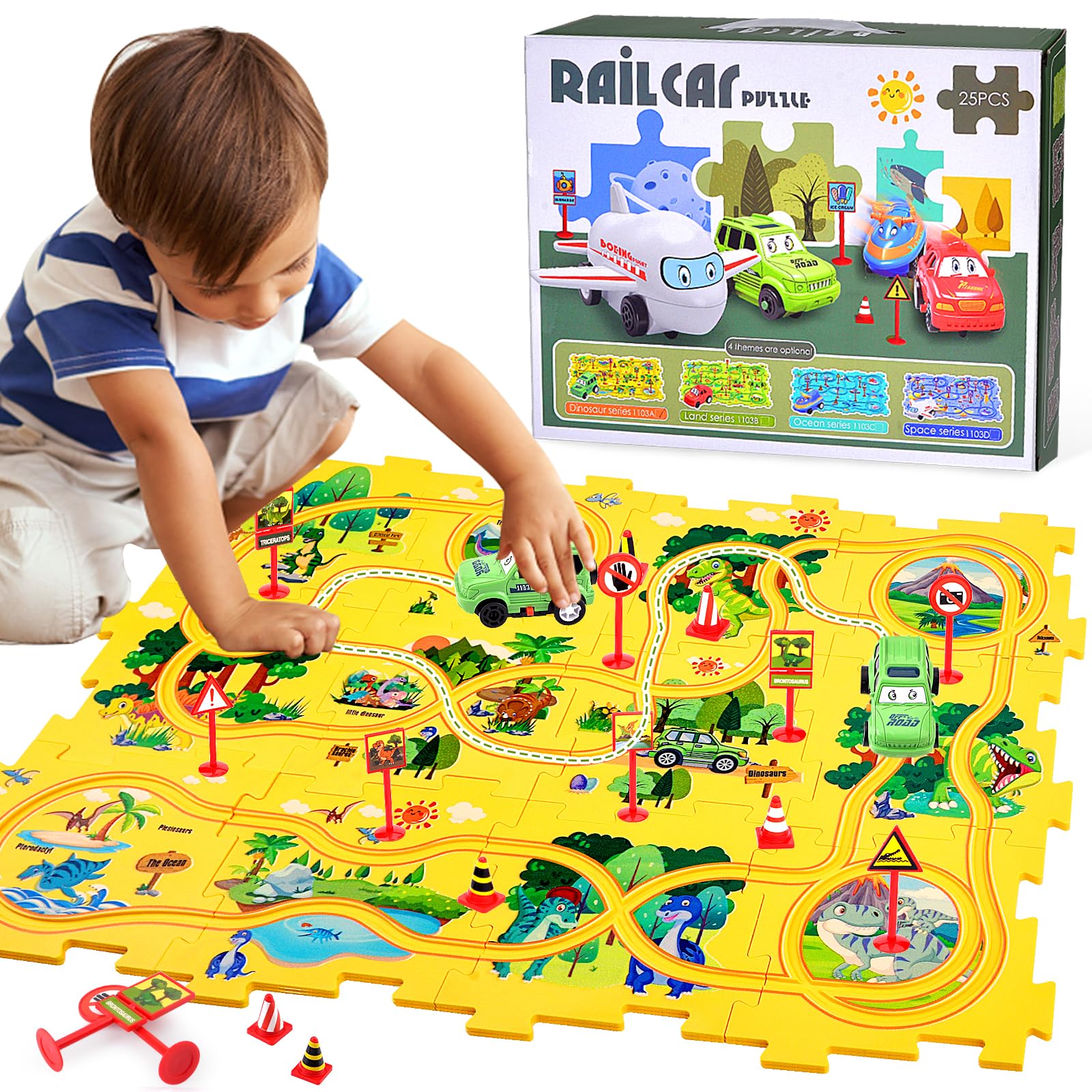 Car Track Set With Vehicles - 25 PCS Puzzle Toy for Kids 2-6 Years Old, Birthday Gifts for Boys