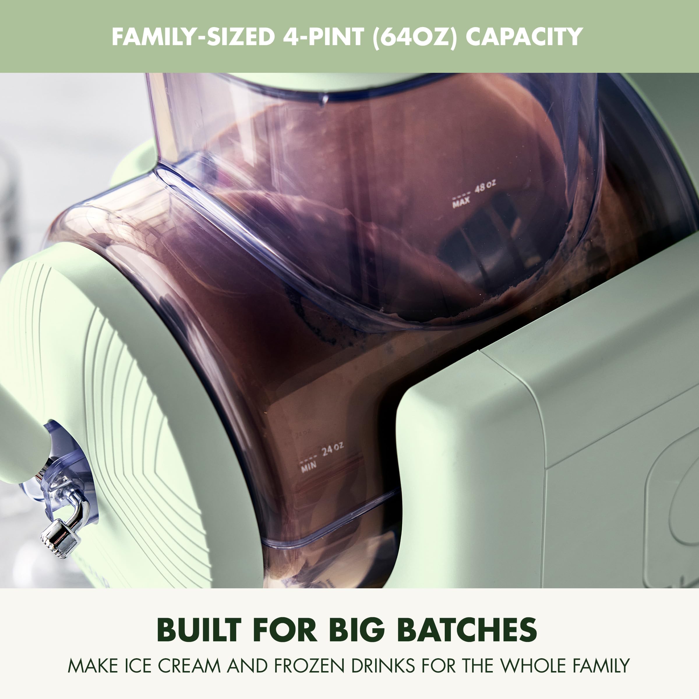 GreenPan Frost Máquina para hacer helados y bebidas congeladas, servicio suave, granizados, sorbetes, batidos y cócteles, no necesita congelador, 7 texturas, silencioso y rápido, fácil de limpiar, tamaño familiar, pistacho salvia