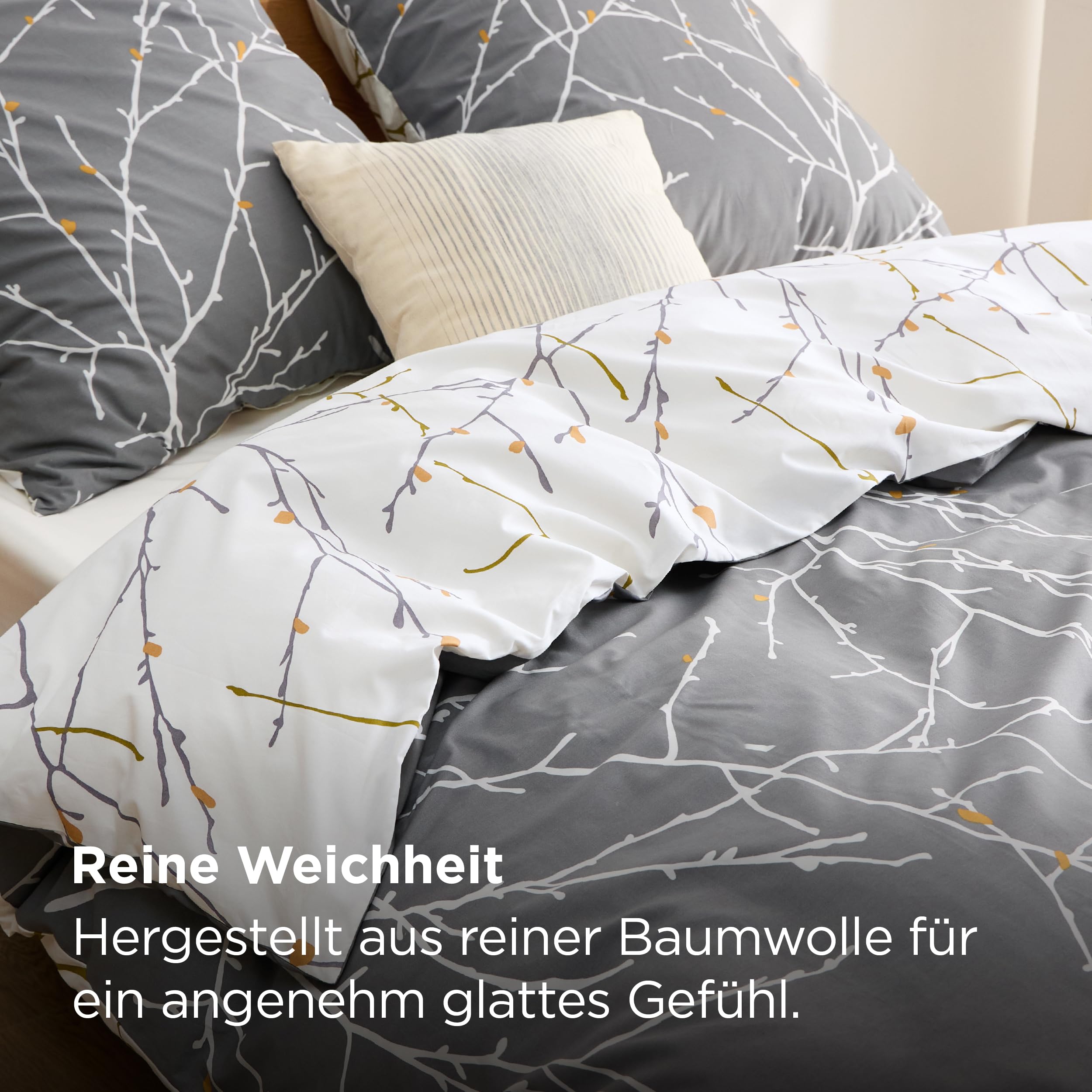 BEDSURE Bettwäsche 135x200 Baumwolle 4teilig - Grau-Beige 3
