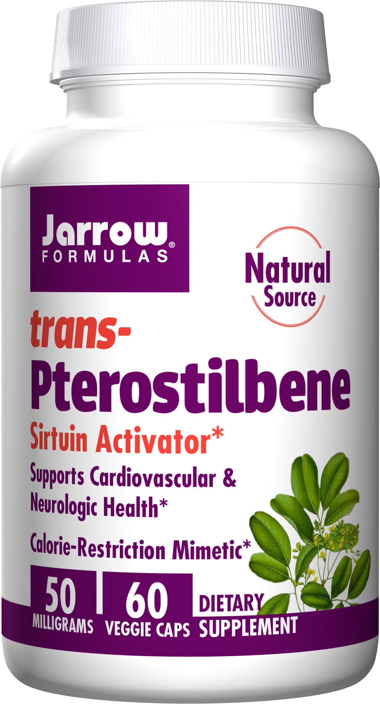 Jarrow Formulas Natural Source Pterostilbene, Supports Cardiovascular & Neurologic Health, 50 Mg, 60 Veggie Caps