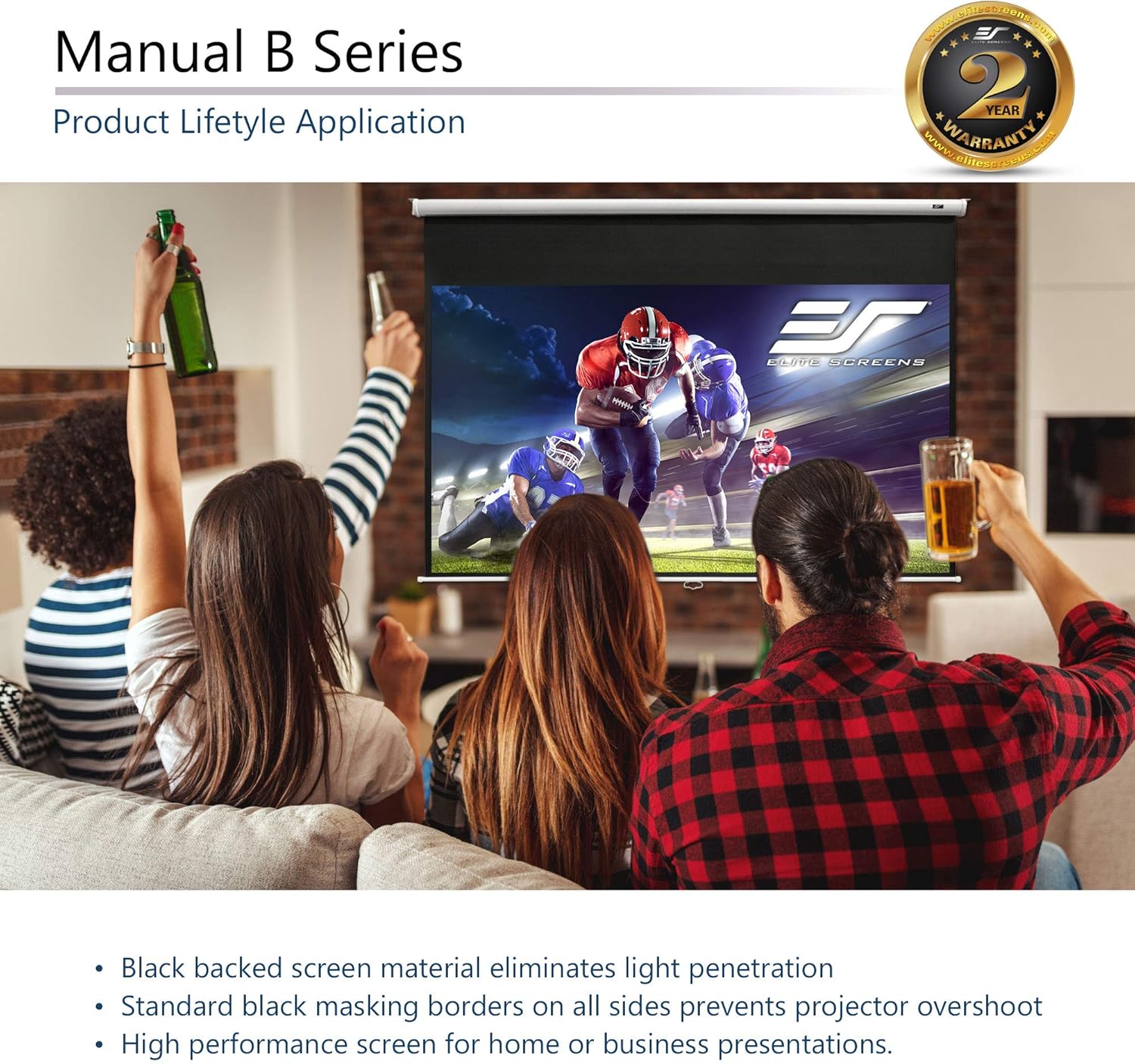 Elite Screens Manual B 100-INCH Manual Pull Down Projector Screen Diagonal 16:9 Diag 4K 8K 3D Ultra HDR HD Ready Home Theater Movie Theatre White Projection Screen with Slow Retract Mechanism M100H: Home Audio & Theater