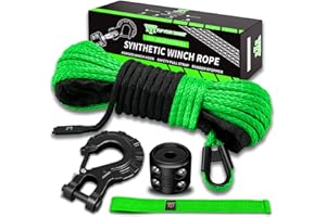 TYT Off-Road Winch Rope Kit, 3/16" x 50' (8,500 lbs) Synthetic Winch Cable with Protective Sleeve, Heavy-Duty Hook, Safety Pu
