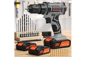 VIWKO Cordless Drill, 20V Power Drill, Double 2000mAh Power Pack Electric Drills, Cordless Drills with Power Pack and Charger, 3/8" Keyless Chuck Screwdriver with 25+1 Max 370 In-lb Torque, 42Pcs Bits