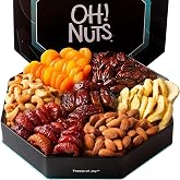 Oh! Nuts 7 Section Dried Fruits and Nuts Gift Basket - Gourmet Assorted Fruit &amp; Nut Gifts Baskets - Healthy Food Hexagon Metal Tin Box - Festive Gifts for Holiday, Birthday, Corporate Women &amp; Men