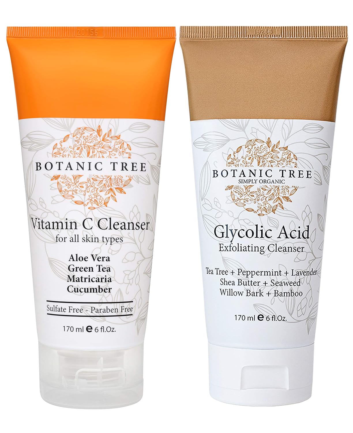 Botanic Tree Vitamin C Face Wash-Daily Skin Cleansing Formula Reduces Acne Breakouts, Blemishes, Wrinkles-Anti Aging Facial Cleanser w/ Organic Ingredients- Double Cleanse w/ Glycolic Acid Face Wash - 6 Oz: Beauty