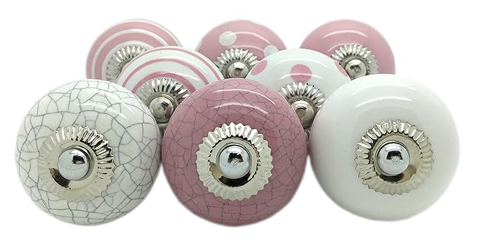 8 x rosa Keramik-Türknaufe, Vintage/Shabby Chic, für Schrank- oder Schubladen-Ziehgriffe