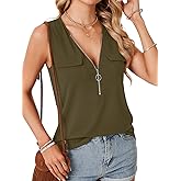 LYANER Women's Casual Zipper V Neck Sleeveless Tank Blouse Top