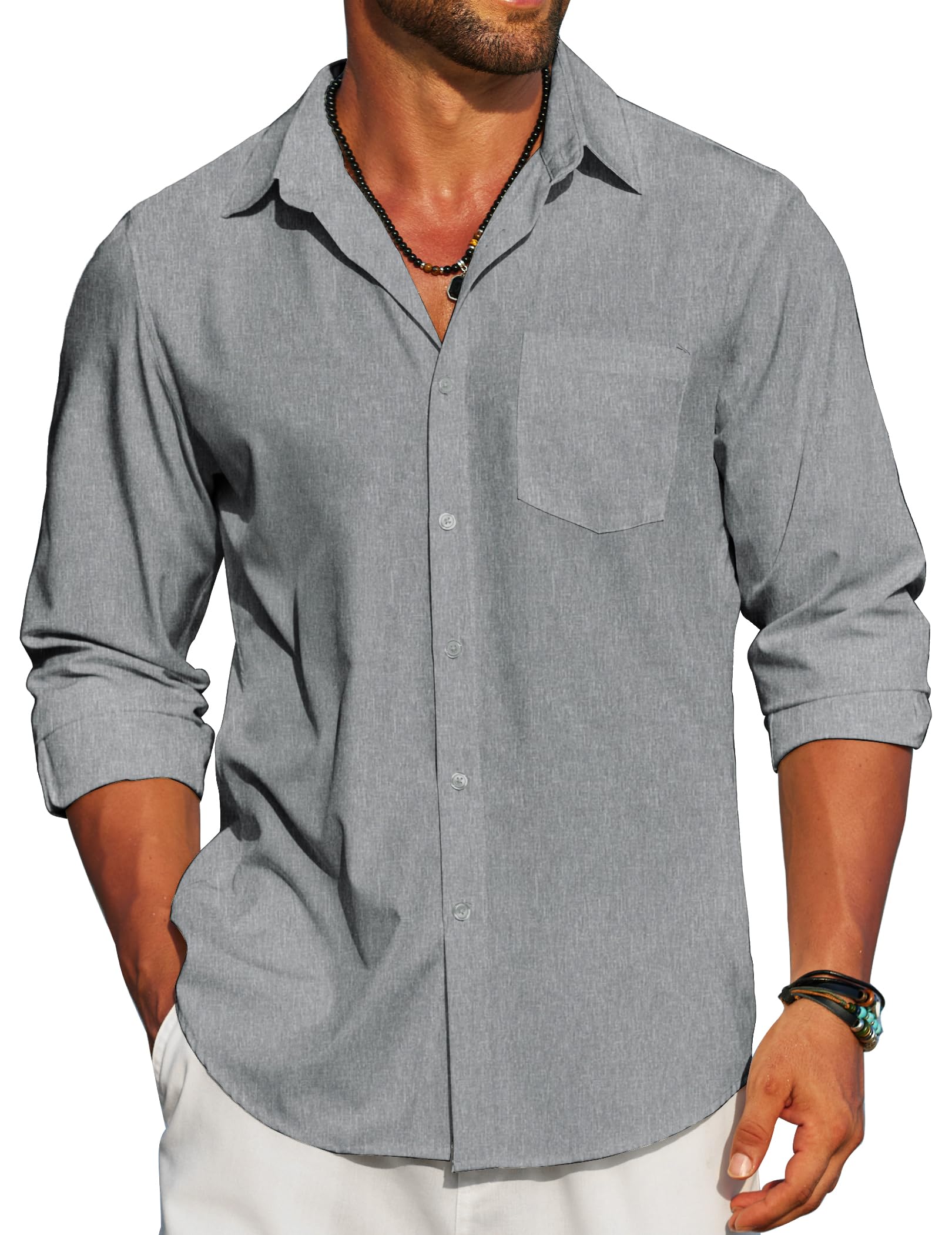COOFANDY Men's Linen Long Sleeve Shirts Casual Shirt Button Down ...