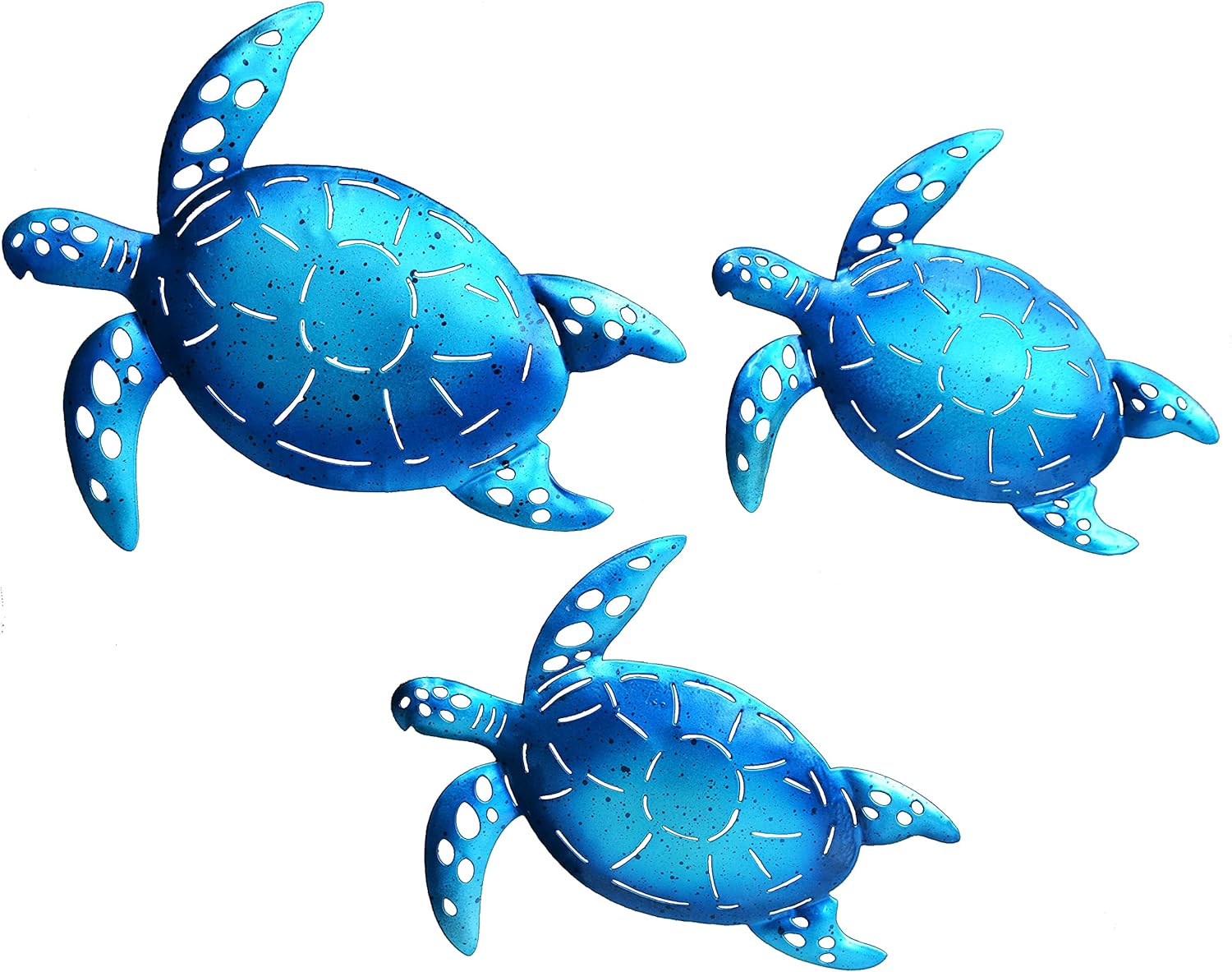 Plaques & Wall Art - ShabbyDecor Coastal Ocean Sea Metal Turtle Hanging Wall Art Decor for Garden Patio Pool Outdoor or Indoor Set of 3