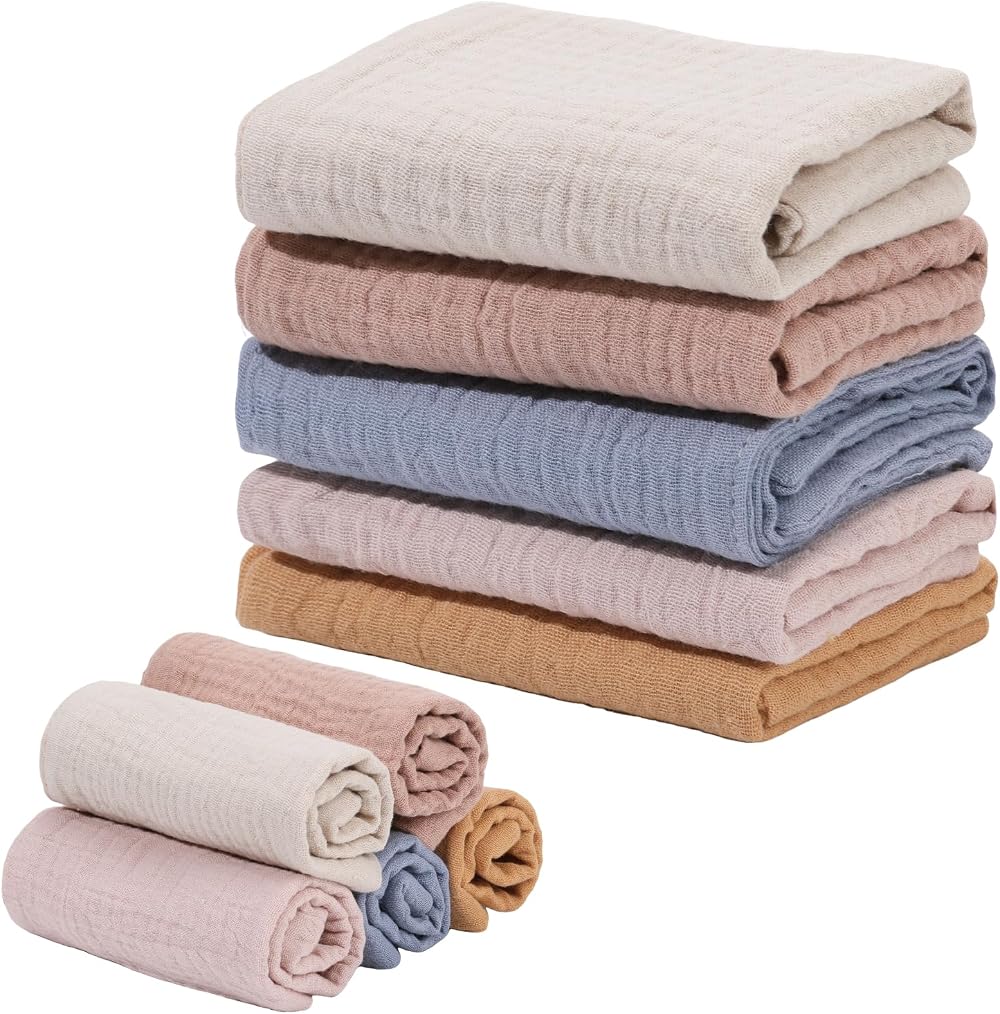 Meng Jiaran 5 Pack Baby Muslin Squares 23x22cm Cotton Wipes White Pink Turmeric
